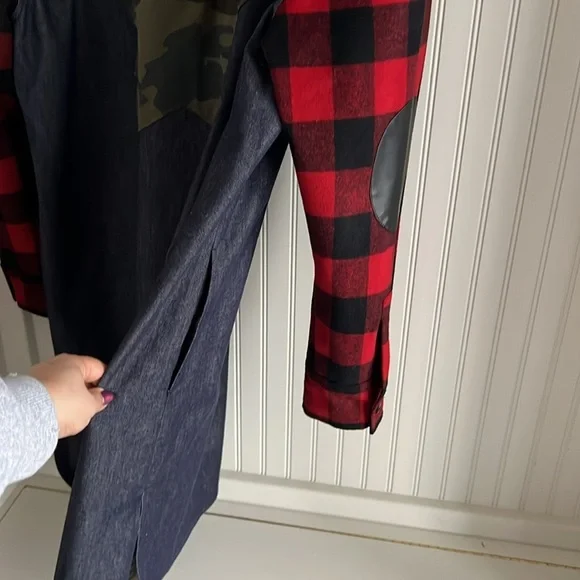 Sunshine Park Plaid, Denim and Camo Boutique Button Front Jacket - Picture 8 of 9